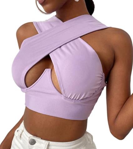 sixsr Women's Criss Cross Tank Tops Sexy Sleeveless Solid Color Cutout Front Crop Tops Party Club Streetwear Summer Lady Bustier Tops
