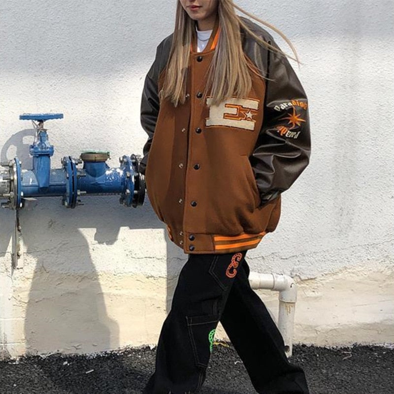 Sixsr Hot Sell Quality Print Loose Baseball Jackets Women Casual Blue Long Sleeve Sports Coat Spring Autumn Female Streetwear Zipper Bomber Jacket