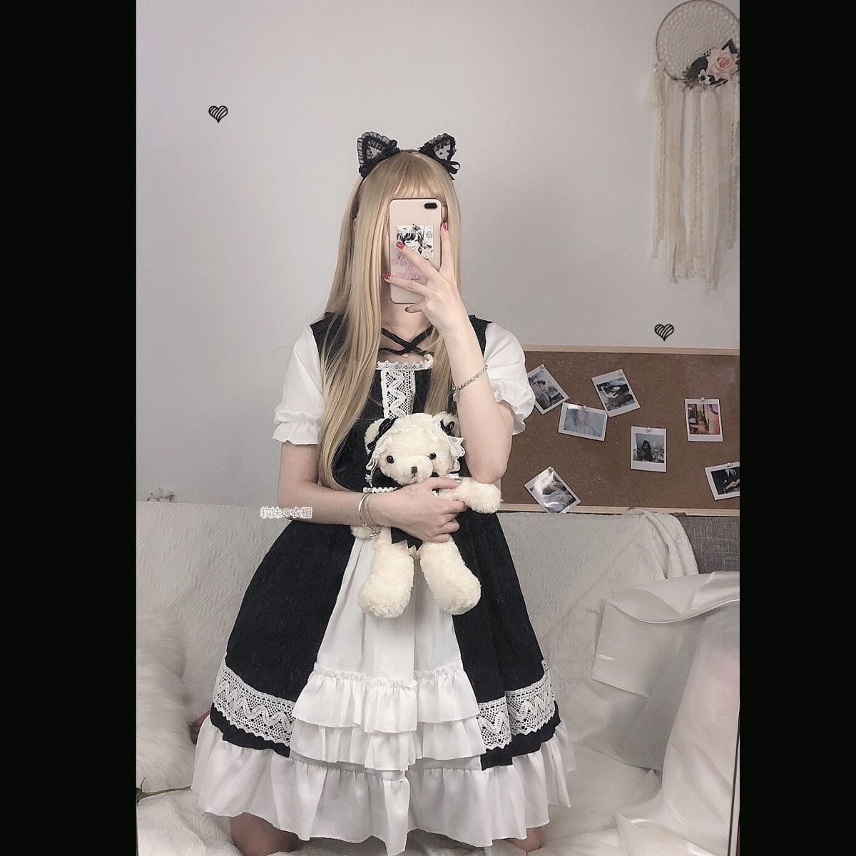 Sixsr Quality Kawaii Lolita Style Dress Women Lace Maid Costume Dress Costume Sweet Gothic Party Robe Renaissance sSpring