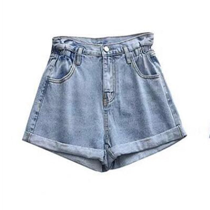 sixsr New Summer High Waist Denim Shorts Women Casual Loose Ladies Fashion Plus Size Elastic Waist Wide Leg Short Jeans Female