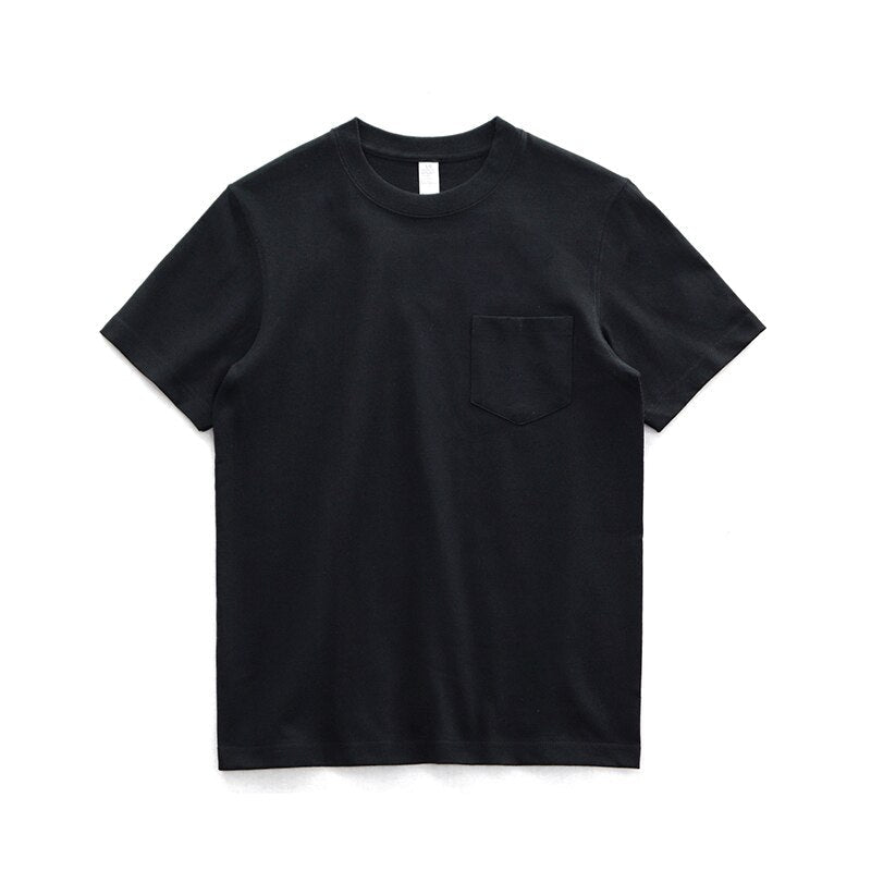 Sixsr 260g Heavy Weight Men's T-Shirt Summer Retro Simple Handsome Chic Casual Soft Solid Color Cotton Pocket Short Sleeve O-Neck Tees
