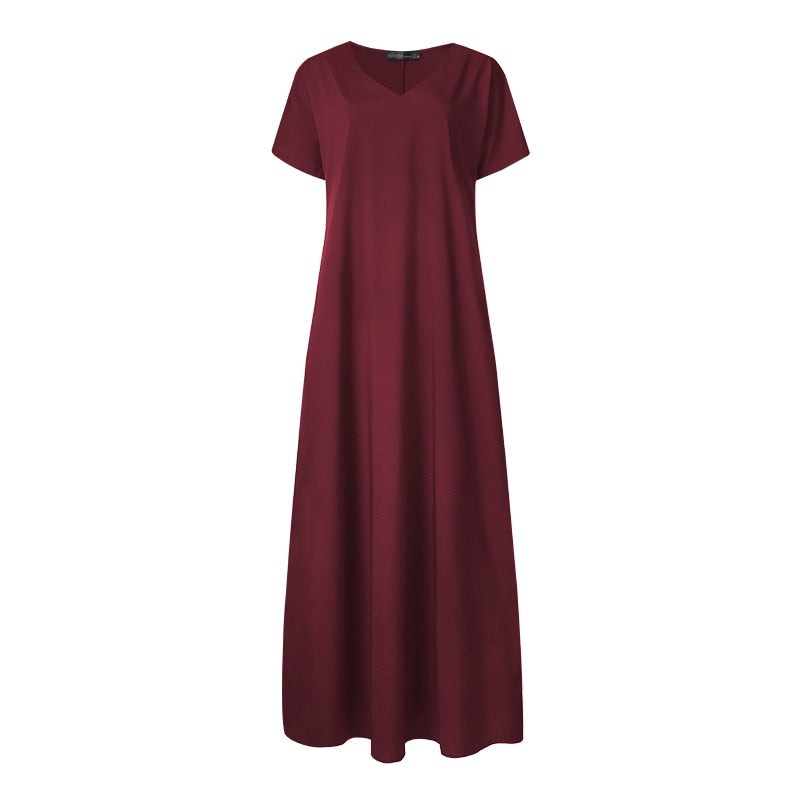 Sixsr Summer Outfits Women Summer Maxi Dress Elegant Beach Sundress Casual V Neck Vestidos Female Party Short Sleeve Robe Kaftan