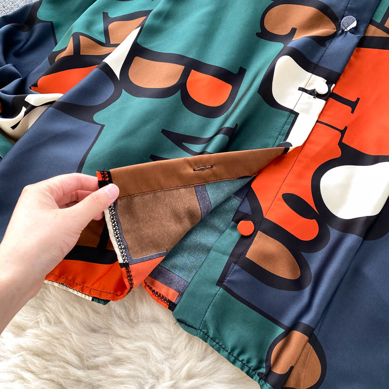 sixsr Women's Dress Spring Retro Print Casual Set Design Batwing Sleeve Single Breasted Blouse+High Waist Long Pants Two Piece Suits