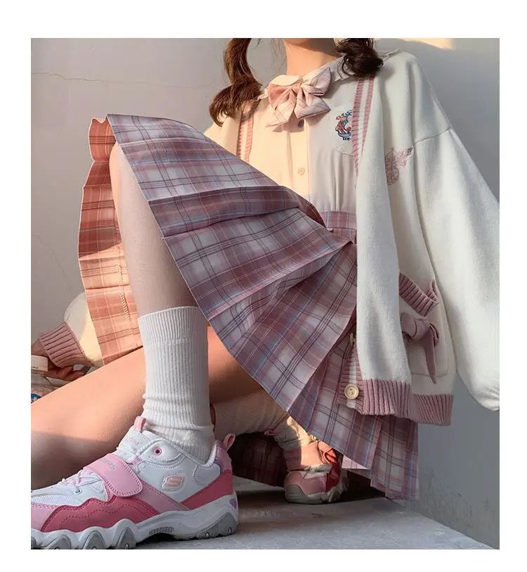 Sixsr  Spring Japanese Kawaii Fashion Pink Cardigan Women Harajuku Knitted Sweater Cute Bow Heart Korean College Style JK Uniform Coat