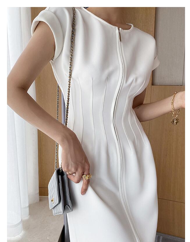 Sixsr Women Fashion White Short Sleeve Mid-calf Dress