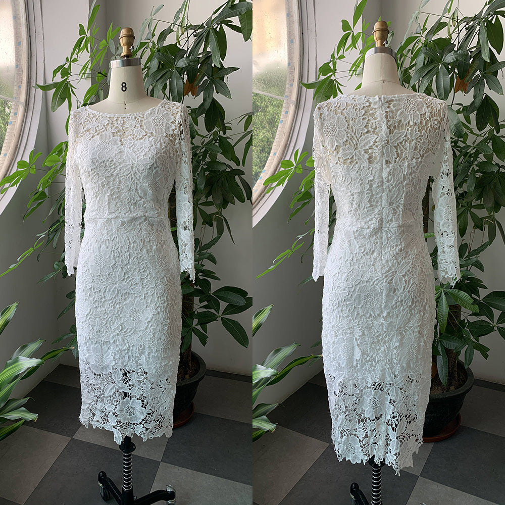 Sixsr Evening Party Date Women White See Through Hollow Out Floral Lace Bodycon Dress Office Lady Spring Summer Work Basic Dresses