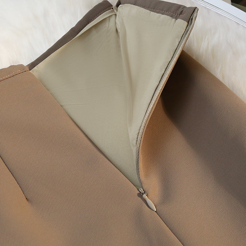 sixsr Fashion Elegant Formal Skirts Women Autumn New High Waist Drape Suit Long Brown Skirt Zipper Female