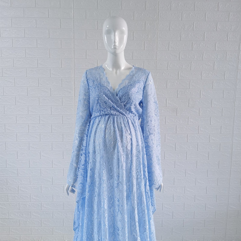 sixsr Boho Style Lace Maternity Dress For Photography Maternity Photography Outfit Maxi Gown Pregnancy Women Lace Long Dress