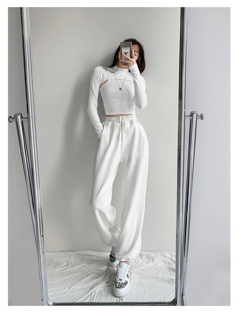 Sixsr Hollow Knitted Crop Tops Women New Fitness Fake Two-piece T-shirt Female Black White Long Sleeve Tops