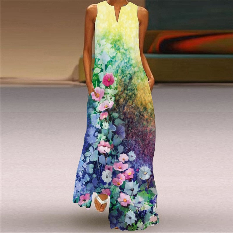 Sixsr Summer Long Dress Elegant Robe Dress Party Sleeveless Dresses Women Casual Sundress Vintage Maxi Dresses For Women