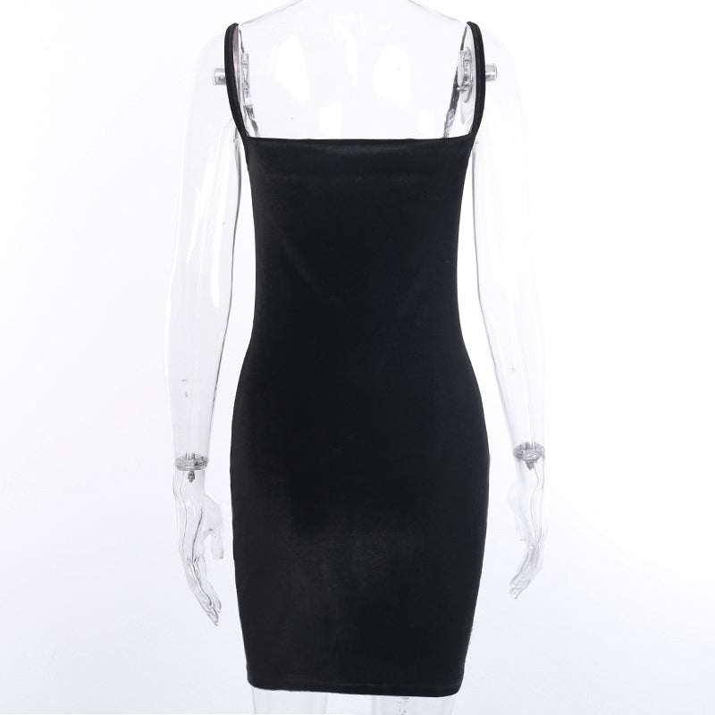sixsr Womens Fashion Black Velvet Spaghetti Strap Dress Front Ruched Mini Skinny Sleeveless Off Shoulder Women Fashion Elegant Party Dress