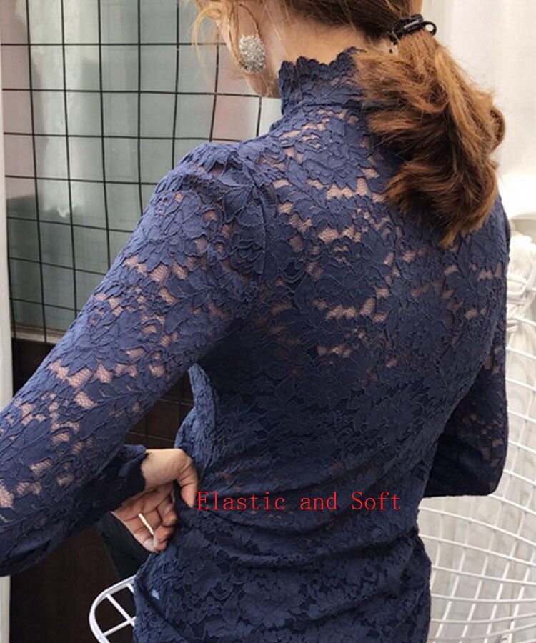 Sixsr gifts for women Plus Size Women Lace Blouses Shirts Sexy Hollow Out Long Sleeve Solid Blouse Lady Elegant Floral Embroidery Elastic Shirt Tops