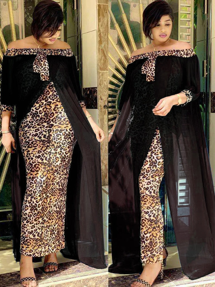 Sixsr Leopard Loose Bodycon Fashion outdoor WomenMaxi Dress Leisure Patchwork Strapless Sexy Ethnic Style African vestidos