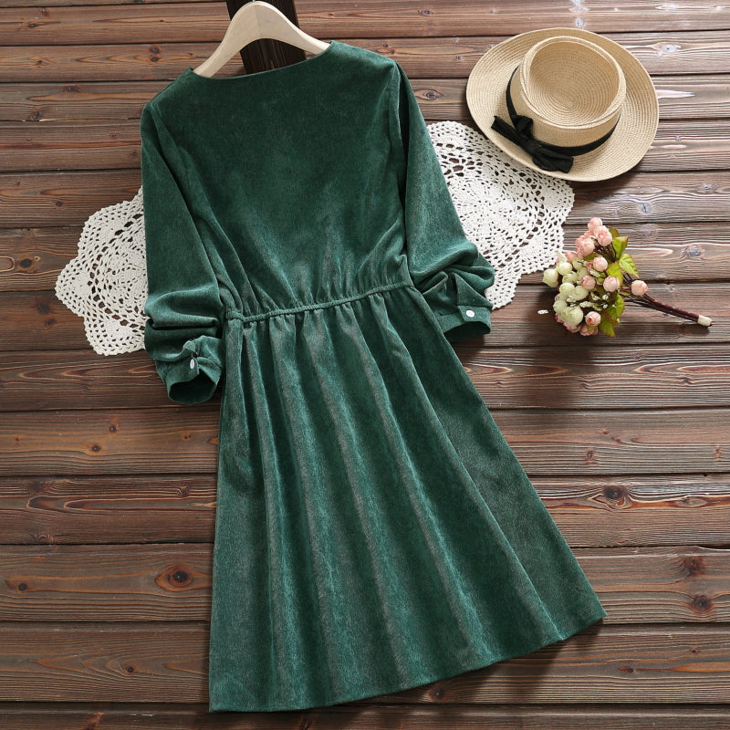 Sixsr Mori Girl Vintage Corduroy Women Shirt Dress Floral Embroidery Elegant Autumn Winter Dresses Midi Dresses For New Year