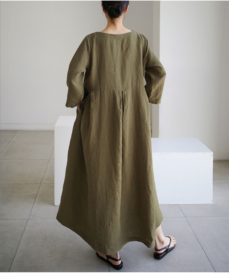 Women Summer Cotton dresses Nine-point Sleeves dress long Maxi dress loose robes casual Dress customized plus size dress boho Linen dress
