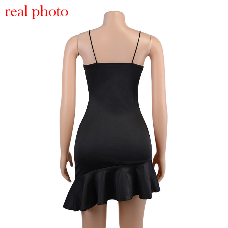 Spaghetti Straps Ruffles Mini Dress Club Party Elegant Sleeveless Slip Women's Summer Sundress Outfits Holiday