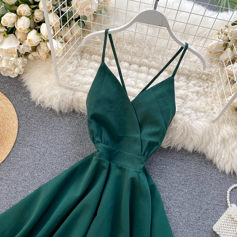 Sixsr Summer Spring Beach Holiday V-Neck Backless Lace Up Ruffles Cakes Solid Elegant Women Lady A-line High Waist Dress