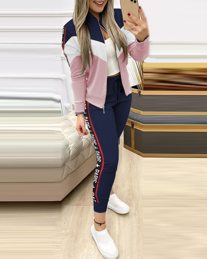 sixsr Fashion Tracksuit 2 Piece Set Autumn Winter Zipper Jacket + Long Pants Sports Suit Female Sweatshirt Sportswear Suit For Woman