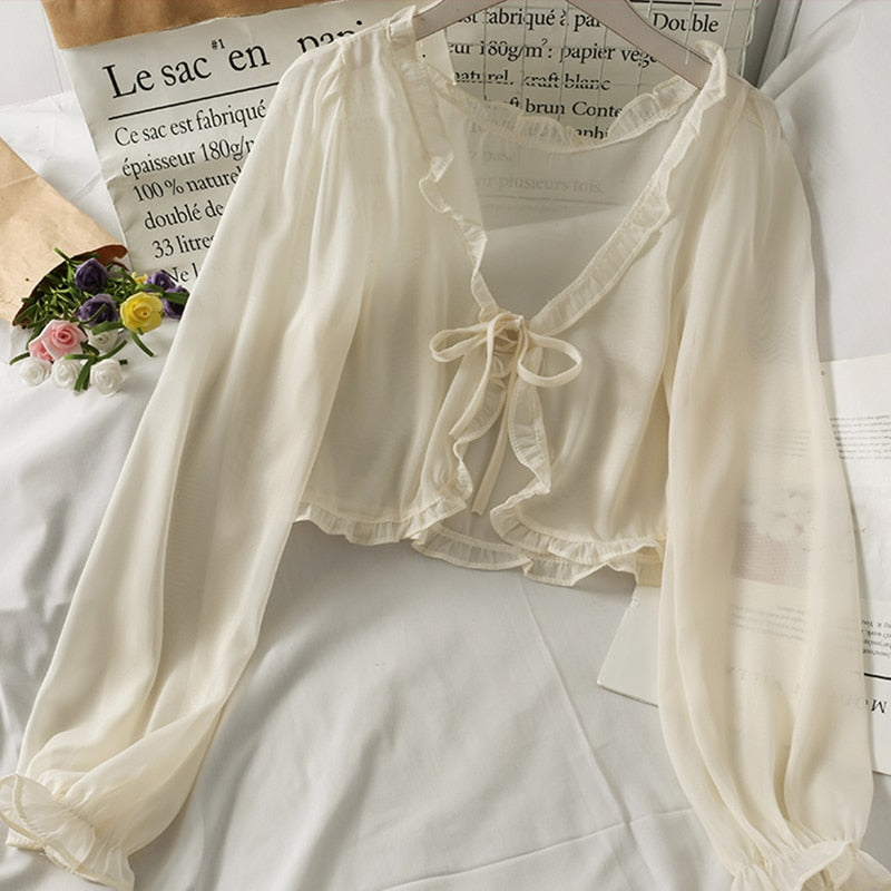 Sixsr Fashion Women Thin Coat Casual Lace Bow Summer Sun Protection Clothes Female Cardigan Shirt Clothing Tops Blouse For Woman Covers Blusa