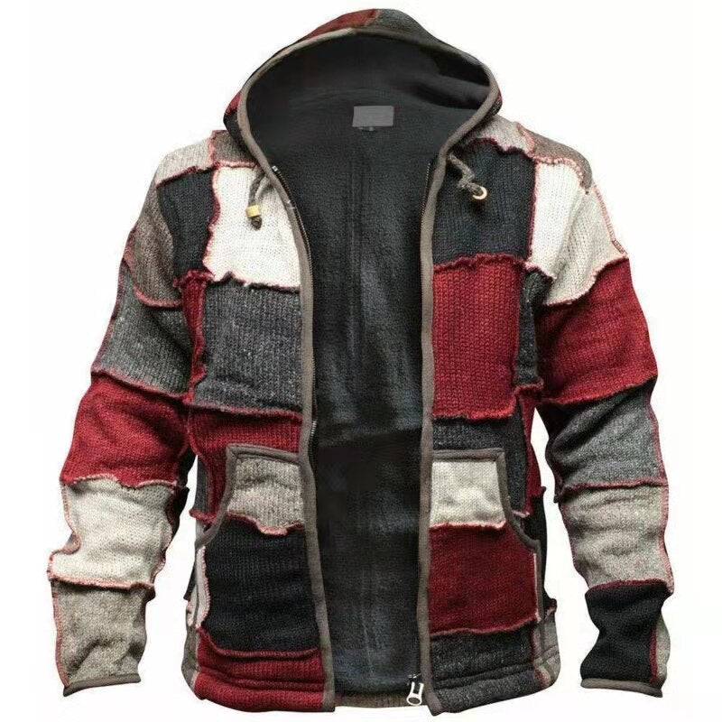 Sixsr New Men Cardigan Hooded Coat Casual Loose Ethnic Long Sleeve Vintage Patchwork Knitted Jacket Male Outwear Pluse Size S-6XL