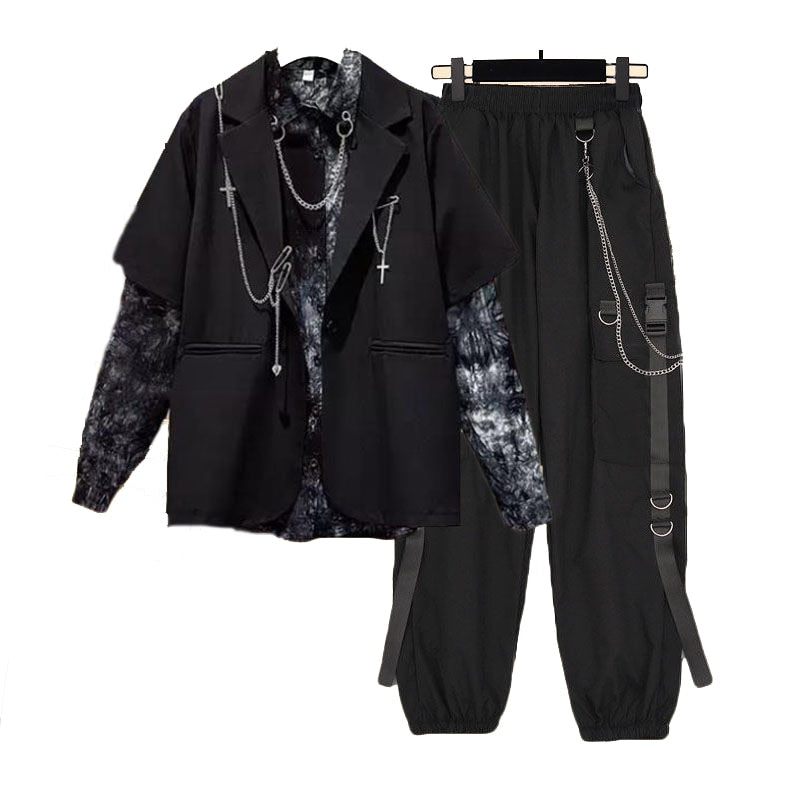 Sixsr Autumn 2024 Women Chain Cargo Pants+Chian Blouse+Chain Vest Women Streetwear Harajuku 3 Piece Set For Women Pants