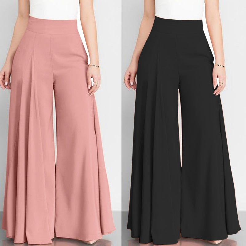 Sixsr Women Elegant High Waist Wide Leg Pants Spring Vintage Flare Trousers Casual Solid Zipper Pantalon Female Palazzo