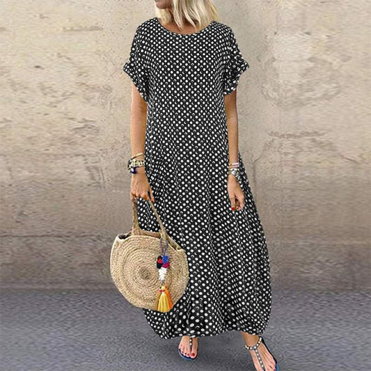 Sixsr Women Crew Neck Short Sleeve Long Dresses