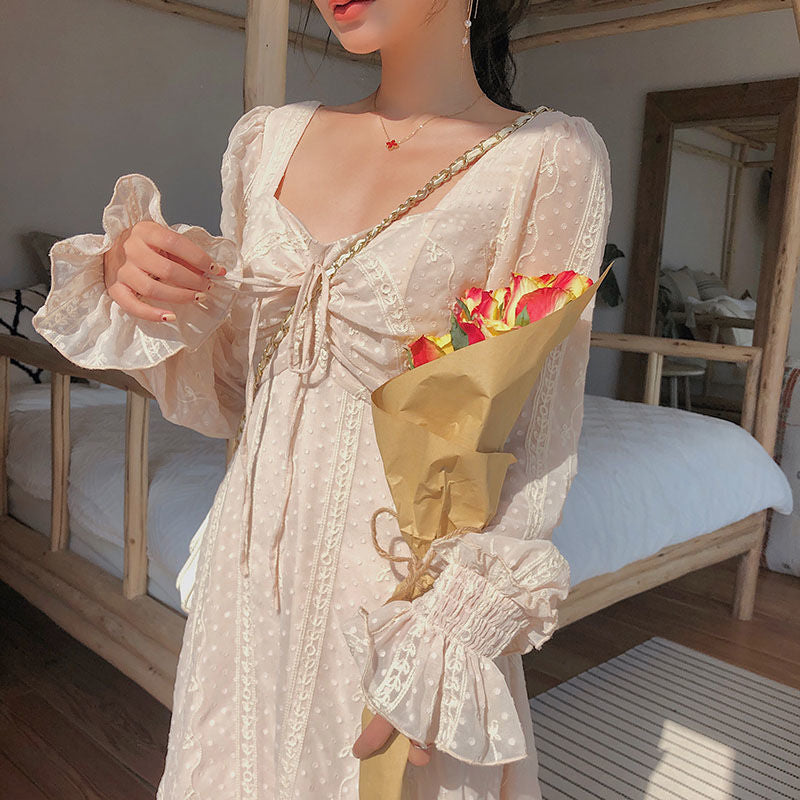 Sixsr Vintage Fairy Dress Women Elegant Designer Chiffon Dress Long Sleeve French Party Midi Dress Casual Women's Clothing Autumn