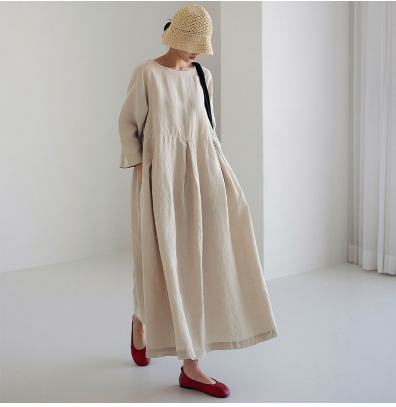 Women Summer Cotton dresses Nine-point Sleeves dress long Maxi dress loose robes casual Dress customized plus size dress boho Linen dress