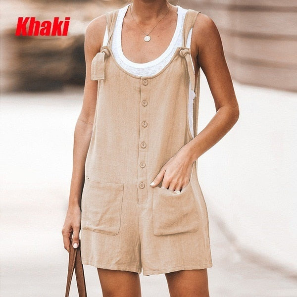 Sixsr Summer Women Sleeveless Overalls Elegant Jumpsuits Romper Casual Vintage Ladies Short Pants Cotton and linen Wide Leg Pants