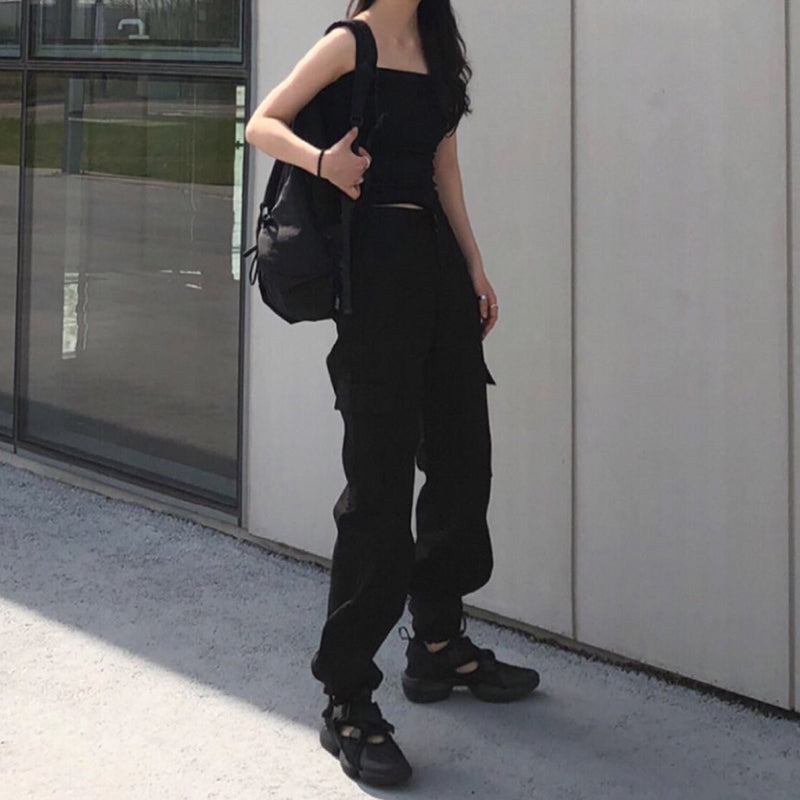Sixsr Button Pockets Patchwork Cargo Pants Women Streetwear High Waist Trousers Women Fashion Pencil Pants Joggers Women