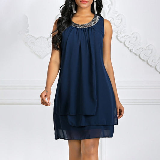 Sixsr Women's Shift Dress Knee Length Dress Sleeveless Solid Color Layered Spring & Summer Plus Size Hot Black Purple Navy Blue