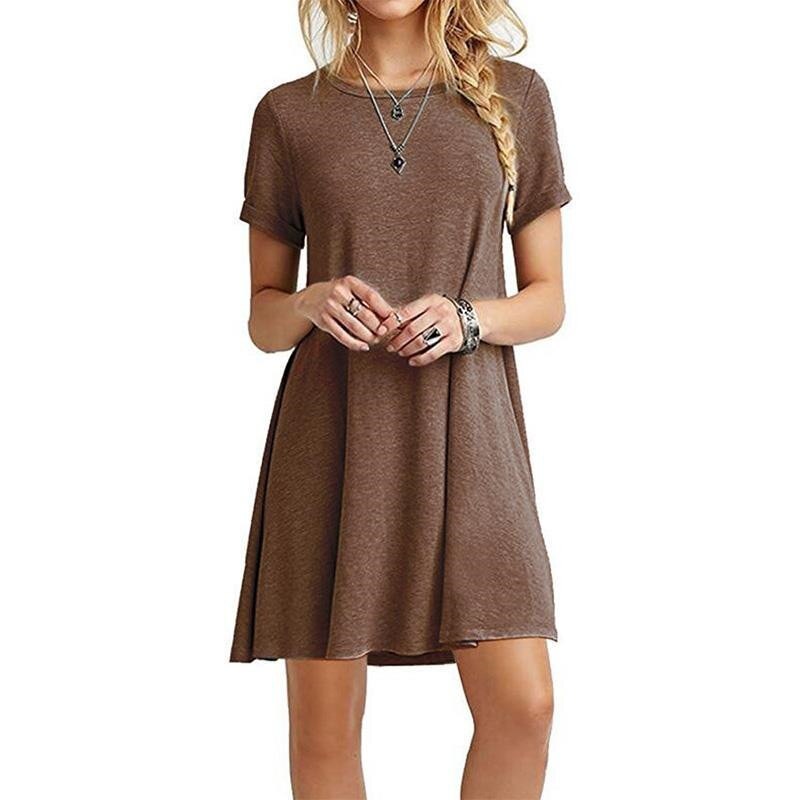 Sixsr Women Female Short Sleeve Loose Mini Short A-line Dresses Summer Beach Casual Dress Candy Color S-XXL