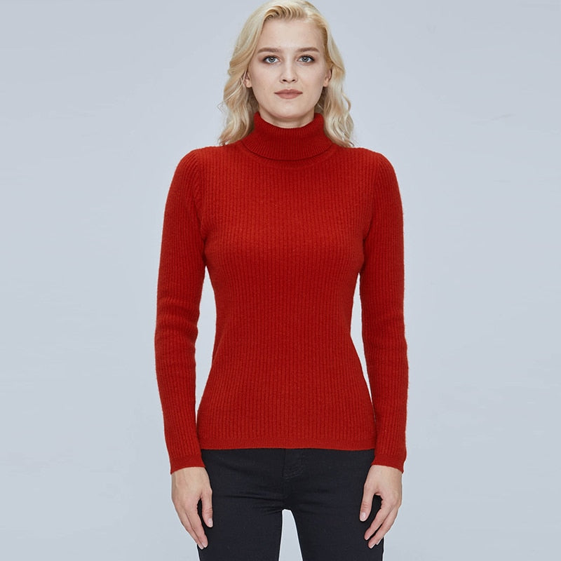 100% Merino Wool Turtleneck Women Sweater Autumn Winter Warm Soft Jumper Women Knitted Pullover Femme Cashmere Sweater Knit