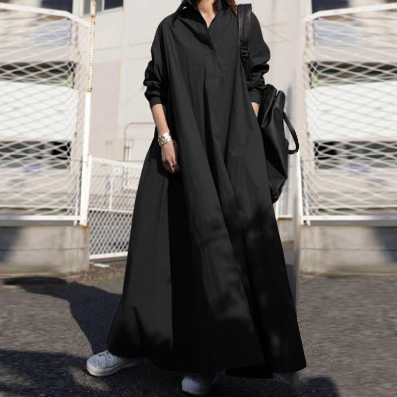 Sixsr Summer Stylish Women Vintage Long Sleeve Loose Sundress Casual Long Maxi Dress Kaftan Femme Solid Party Vestido Robe
