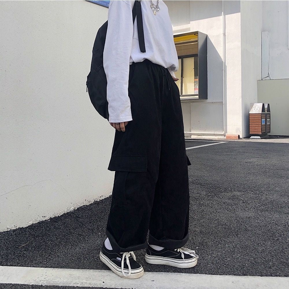 sixsr Summer Outfits Trends Women's Cargo Pants Corduroy Wide Leg Pocket Jogger Trousers Autumn Winter Casual Loose Streetwear Harajuku Harem Pant Females