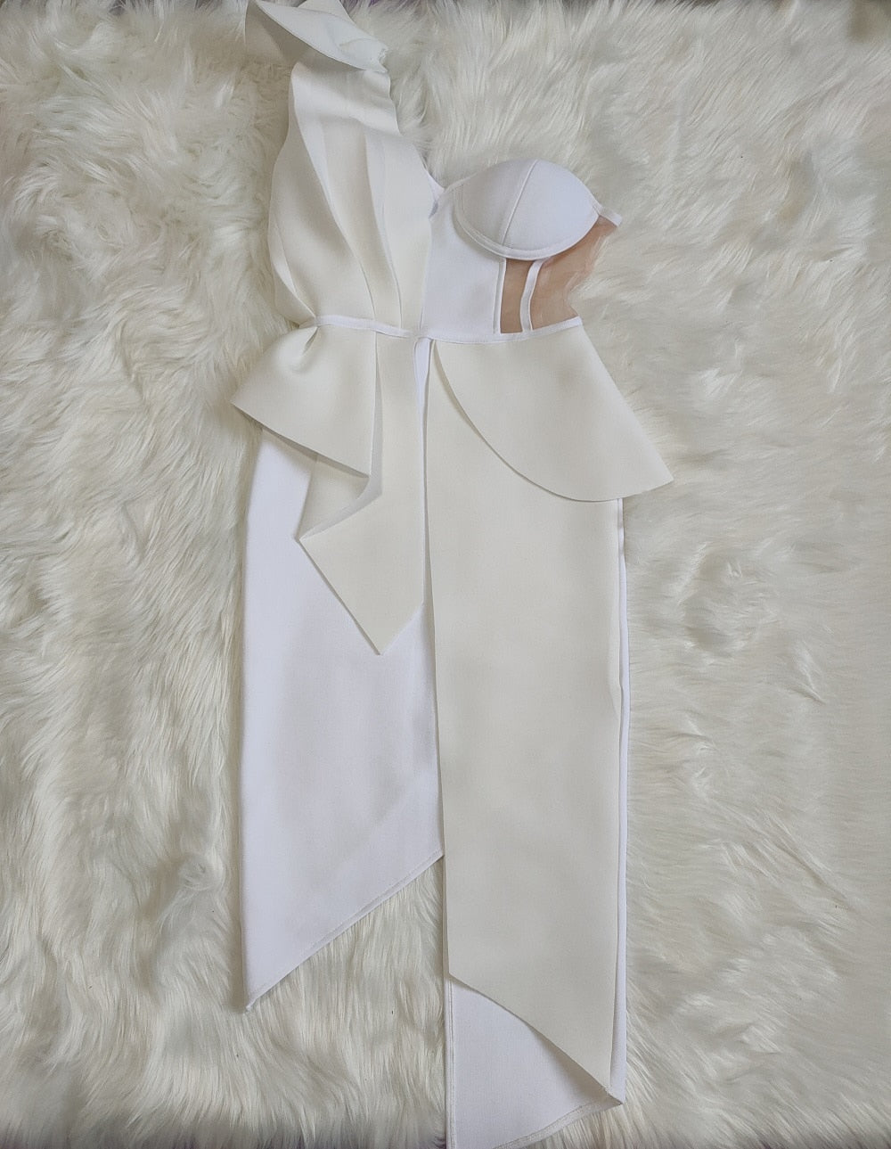 sixsr New Summer Fashion Women Bodycon Dress One Shoulder Bow Mesh Ruffle Sleeveless Bandage Dress Celebrity Party Evening Sexy