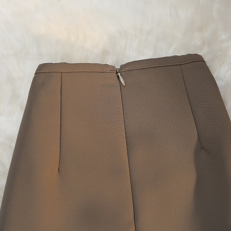 sixsr Fashion Elegant Formal Skirts Women Autumn New High Waist Drape Suit Long Brown Skirt Zipper Female