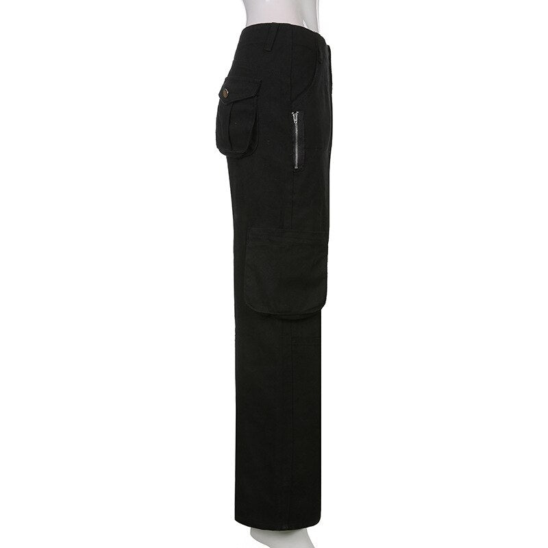 Sixsr Y2K Women Loose Jeans Fashion Street Low Waist Pocket Long Washed Solid Color Casual Workwear Jeans Female Baggy Denim Trousers