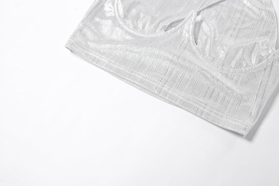 sixsr Sexy Bright Women 2-Piece Suits Criss Cross Halter Camisole Tops+Skinny Split Pants Sportswear Female Night Clubwear