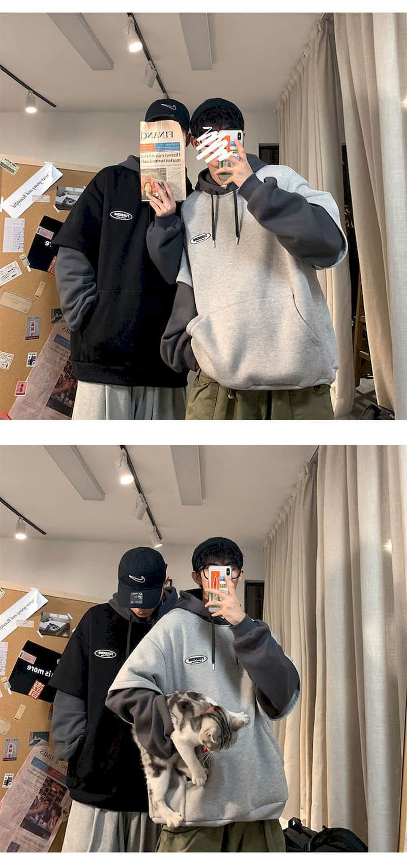 Sixsr Spring Outfits Trends Hoodies Women Sweatshirt Couple Autumn/winter Fake Two-piece Hooded Pullover Student Korean Style Loose Top Velvet Thick Jacket