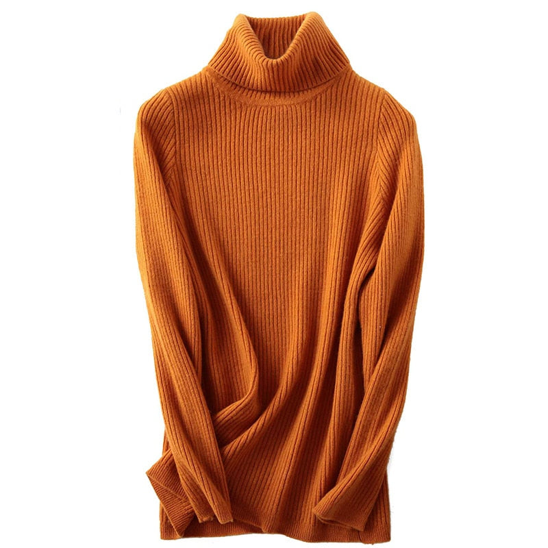 100% Merino Wool Turtleneck Women Sweater Autumn Winter Warm Soft Jumper Women Knitted Pullover Femme Cashmere Sweater Knit