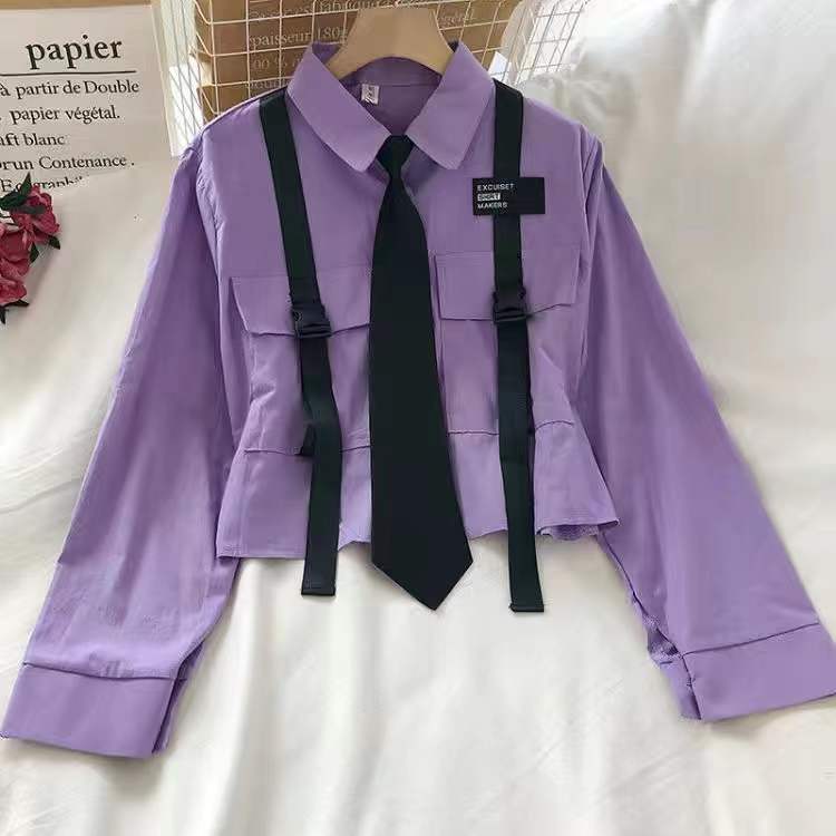 sixsr Spring Outfits Trends Harajuku Women Shirts And Blouses Feminine Tie Pocket Top Casual White Turn-down Collar OL Style Female Blouses Streetwear