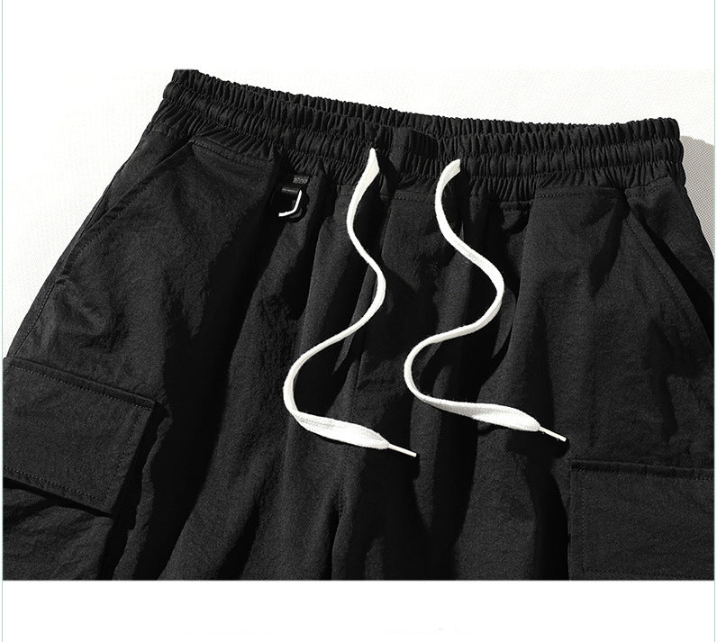 FOJAGANTO Summer Cargo Shorts Men Trend Brand Men's High Street Drawstring Knee Length Pants Print Casual Shorts Male