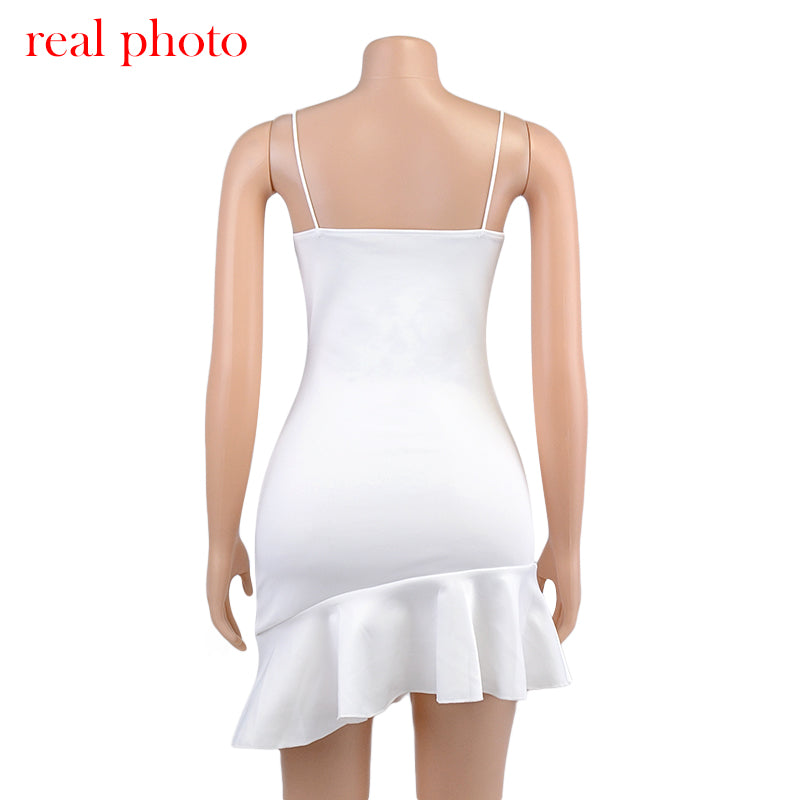 Spaghetti Straps Ruffles Mini Dress Club Party Elegant Sleeveless Slip Women's Summer Sundress Outfits Holiday