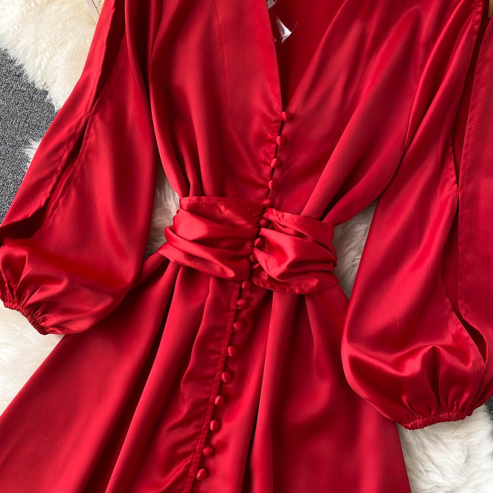 Sixsr Womens Fashion Irregular Maxi Dress Women Design Hollow Puff Sleeve A-line Dress New Autumn Casual Vacation Split Long Dress