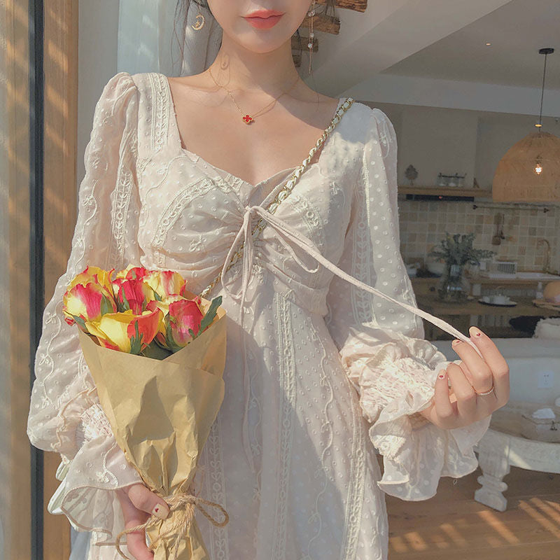 Sixsr Vintage Fairy Dress Women Elegant Designer Chiffon Dress Long Sleeve French Party Midi Dress Casual Women's Clothing Autumn
