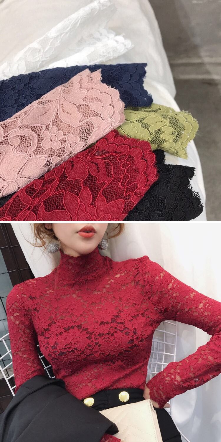 Sixsr gifts for women Plus Size Women Lace Blouses Shirts Sexy Hollow Out Long Sleeve Solid Blouse Lady Elegant Floral Embroidery Elastic Shirt Tops