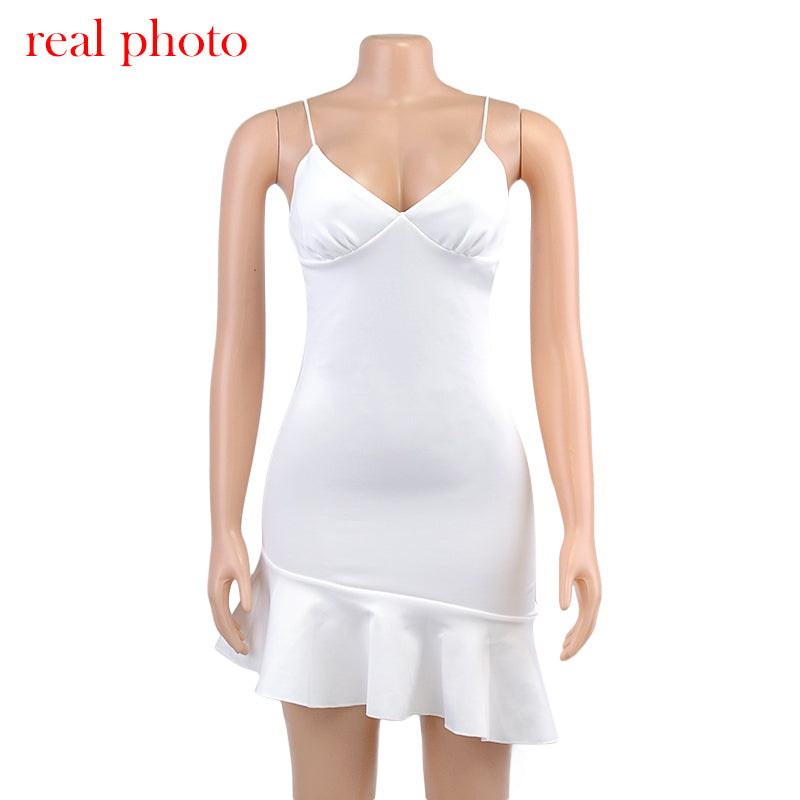 Spaghetti Straps Ruffles Mini Dress Club Party Elegant Sleeveless Slip Women's Summer Sundress Outfits Holiday