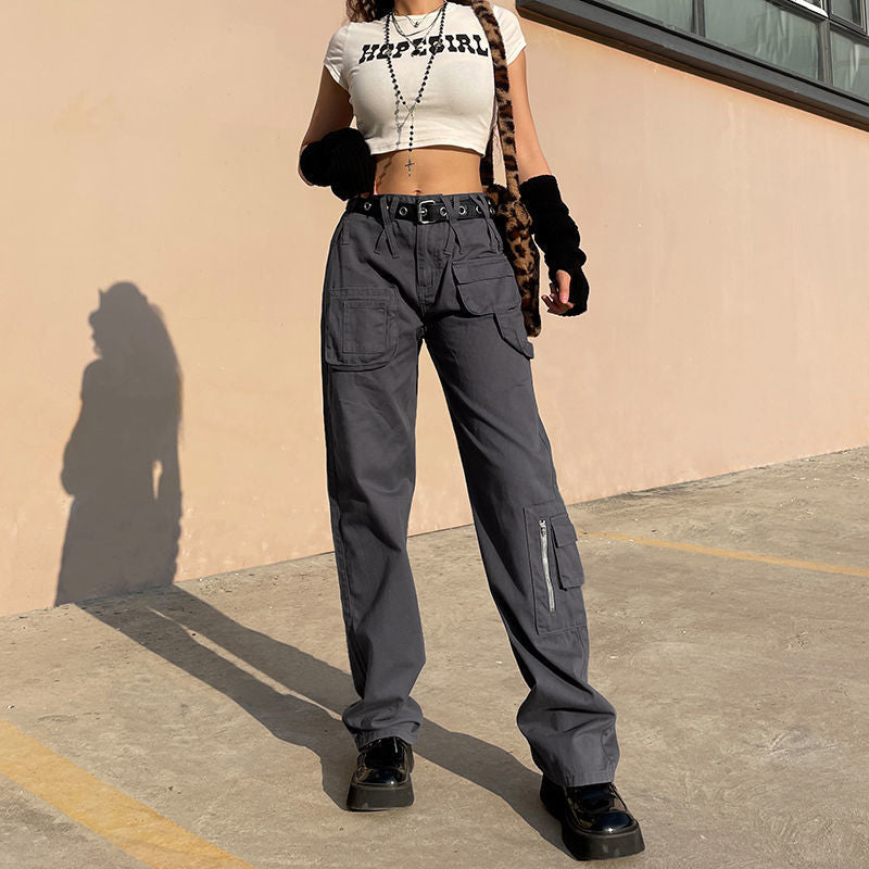Sixsr Vintage Streetwear Cargo Pants Women Harajuku Street Loose Straight Women Jeans Casual Slim Versatile High Waisted Jeans Pants